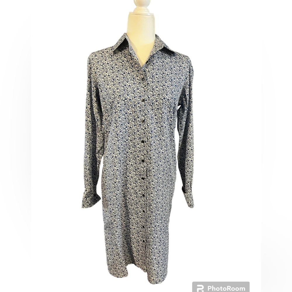 Brooks Brothers  Blue and White Micro Ditzy Floral Collared Button Shirt…